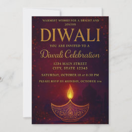 Invitación Elegante celebración de Diya y Gold Script Diwali