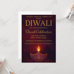 Invitación Elegante celebración de Diya y Gold Script Diwali
