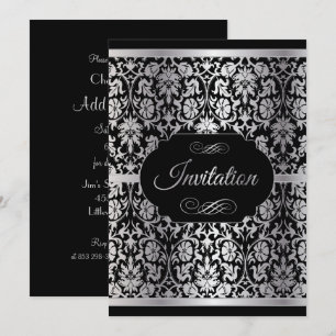 Invitación Elegante celebración de Fiestas plateados y negros