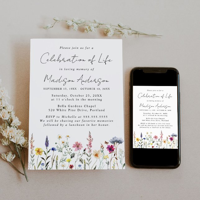 Invitación Elegante celebración de Flor Silvestre del Funeral (Subido por el creador)