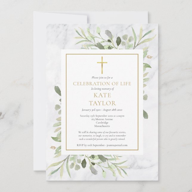 Invitación Elegante celebración de foto de mármol del funeral (Anverso)