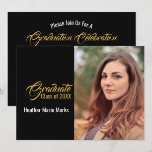 Invitación Elegante Celebración de Graduación en Foto de Oro