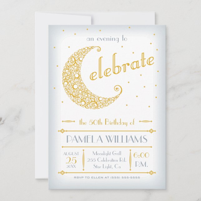 Invitación Elegante celebración de la luna de oro (Anverso)
