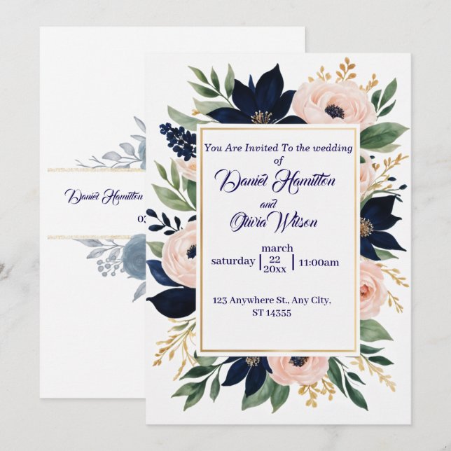 Invitación Elegante celebración de la Marina y el Boda de Rub (Anverso / Reverso)
