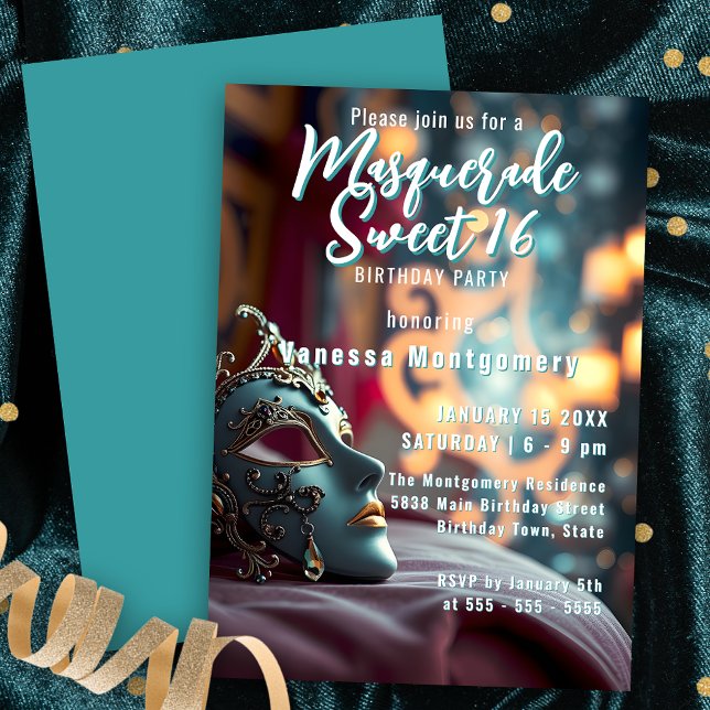 Invitación Elegante celebración de la Mascarada Dulce 16 (Subido por el creador)