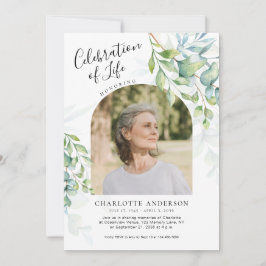 Invitación Elegante celebración de la vida con eucalipto en f