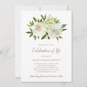 Invitación Elegante Celebración De La Vida Con Floral Blanca