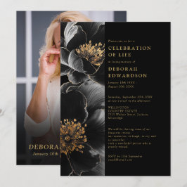 Invitación Elegante Celebración De La Vida Con Floral De Oro 