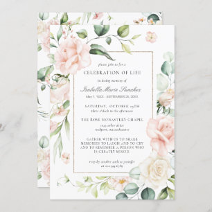 Invitación Elegante celebración de la vida con flores rosadas