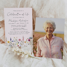 Invitación Elegante celebración de la vida con foto de flores