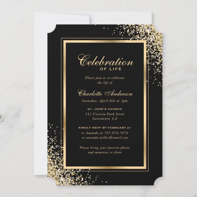 Invitación Elegante celebración de la vida con fotos de oro n (Anverso)