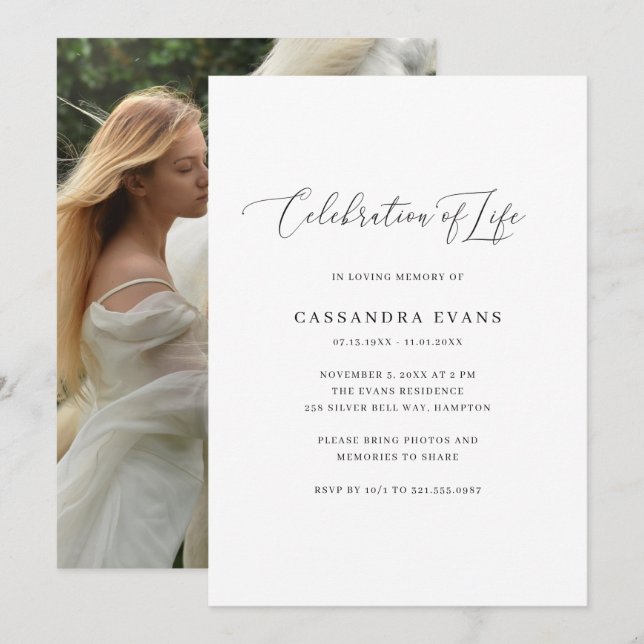 Invitación Elegante celebración de la vida con fotos en blanc (Anverso / Reverso)