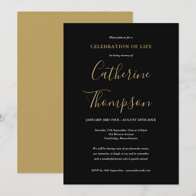 Invitación Elegante celebración de la vida de funerales de Go (Anverso / Reverso)