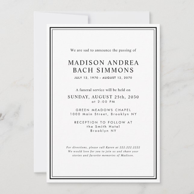 Invitación Elegante celebración de la vida del funeral modern (Anverso)