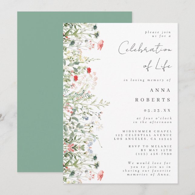 Invitación Elegante celebración de la vida en el campo de las (Anverso / Reverso)