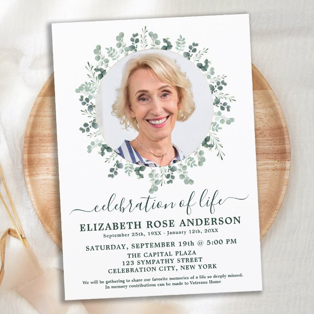Invitación Elegante Celebración De La Vida Eucalyptus Foto (Subido por el creador)