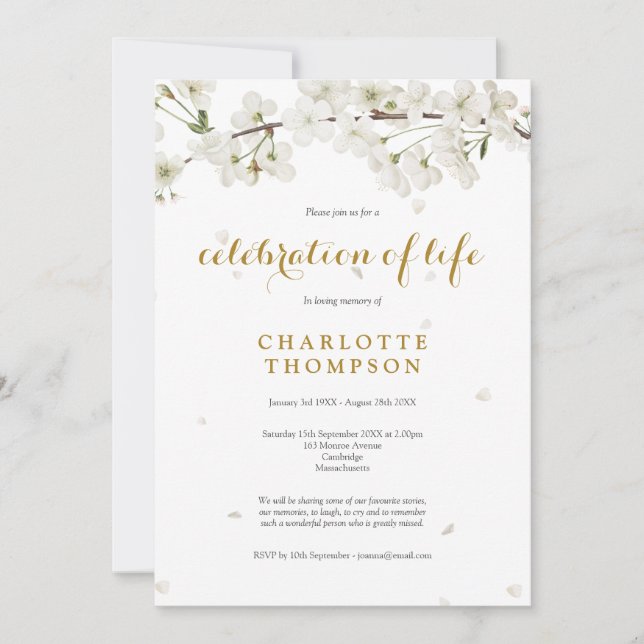 Invitación Elegante celebración de la vida Floral de flores b (Anverso)