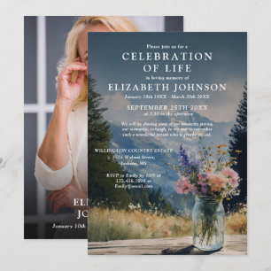Invitación Elegante Celebración De La Vida Floral De Montaña