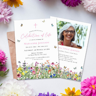 Invitación Elegante Celebración de la Vida Floral en Memoria