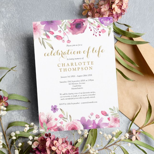 Invitación Elegante Celebración de la Vida Floral Funeral (Subido por el creador)