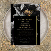 Elegante Celebración De La Vida Floral Negra Y Dor