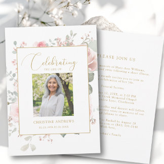 Invitación Elegante Celebración de la Vida Foto Rosas Funeral