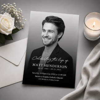 Invitación Elegante Celebración de la Vida Funeral en Blanco