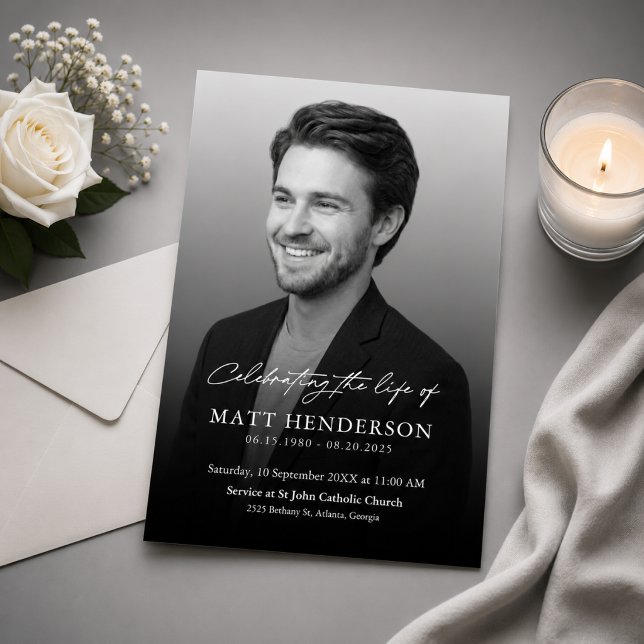 Invitación Elegante Celebración de la Vida Funeral en Blanco  (Subido por el creador)