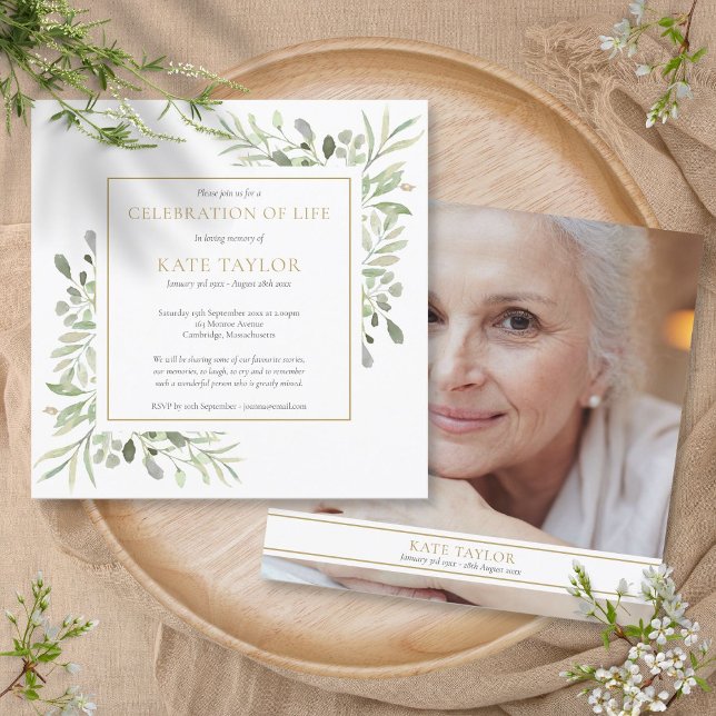 Invitación Elegante Celebración de la Vida Funeral Foto Cuadr (Elegant Funeral Celebration of Life Photo Square Invitation)