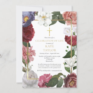 Invitación Elegante Celebración de la Vida Funeral Rosa Flora