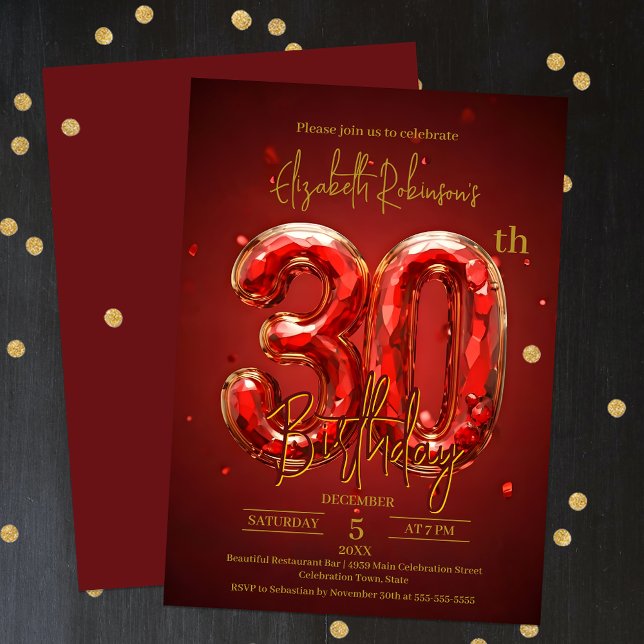 Invitación Elegante celebración de los 30 Años en Rojo y Oro (Subido por el creador)