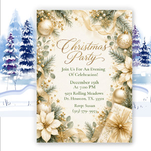 Invitación Elegante Celebración de Navidad en Dorado Champán