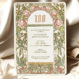 Invitación Elegante celebración de Peony 100 Art Nouveau Much