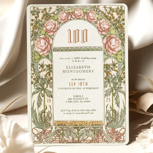 Invitación Elegante celebración de Peony 100 Art Nouveau Much