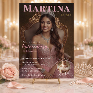 Invitación Elegante Celebración de Quinceañera con Foto en Ro