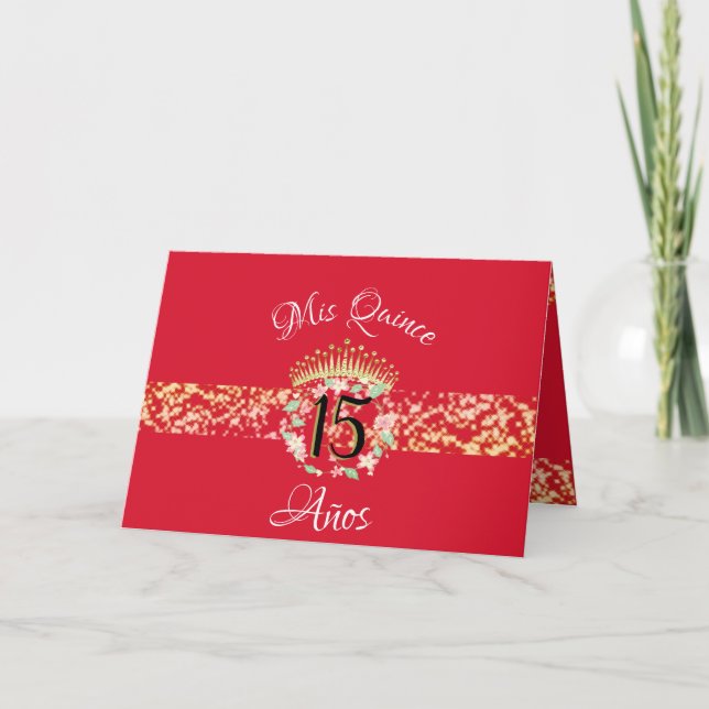 Invitación Elegante celebración de Quinceañera de Oro Rojo Es (Anverso)