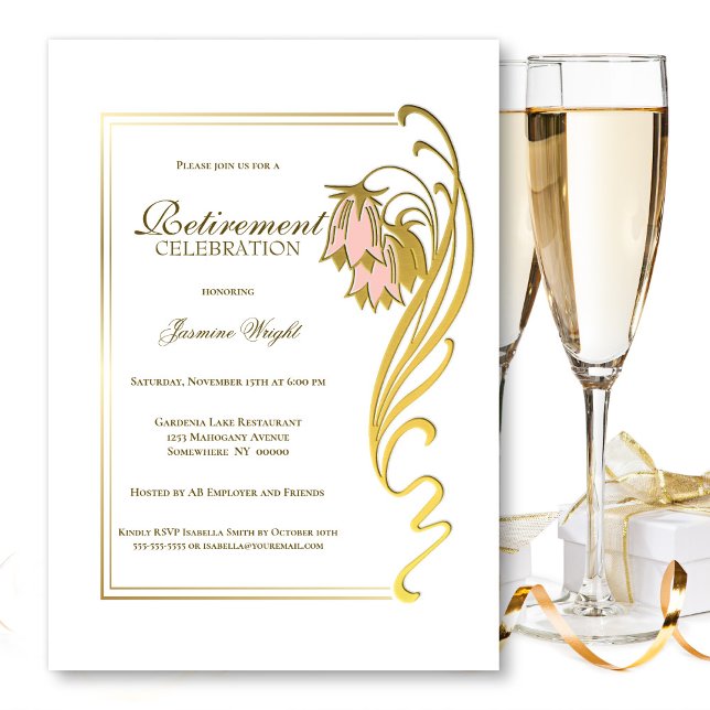 Invitación Elegante celebración de retiro de marco dorado (Subido por el creador)