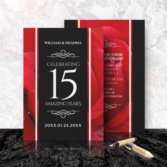 Invitación Elegante celebración del 15° Rosa de aniversario d (Subido por el creador)