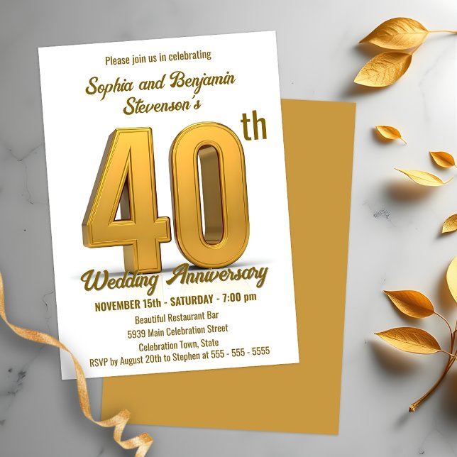 Invitación Elegante celebración del 40° aniversario del Boda  (Subido por el creador)