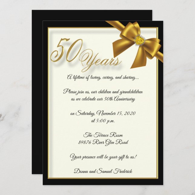 Invitación Elegante celebración del 50 aniversario del oro (Anverso / Reverso)