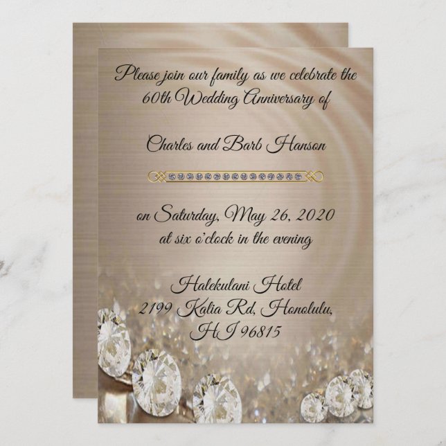Invitación Elegante celebración del 60 aniversario del Diaman (Anverso / Reverso)