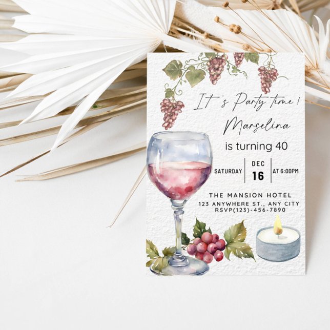 Invitación Elegante celebración del cumpleaños del vino rojo  (Subido por el creador)