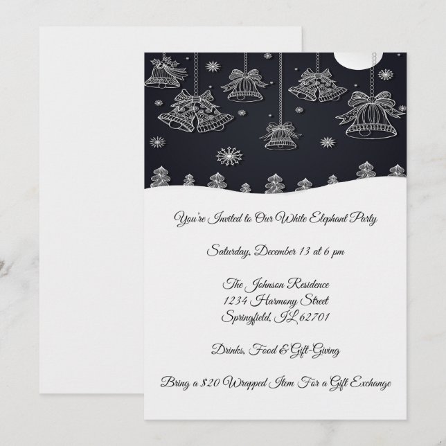 Invitación Elegante celebración del Fiesta de Navidad Blanco  (Anverso / Reverso)