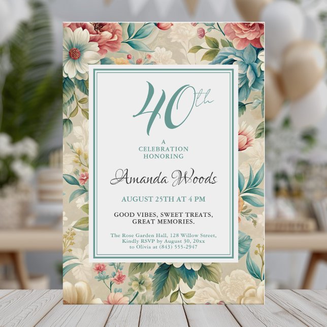 Invitación Elegante celebración floral de 40 años (Subido por el creador)