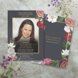 Invitación Elegante Celebración Floral de la Vida Funeral Fot