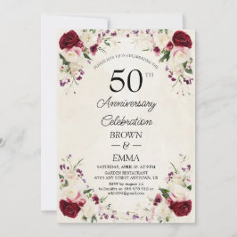 Invitación Elegante Celebración Floral del 50 Aniversario de 