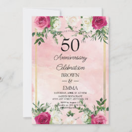 Invitación Elegante Celebración Floral del 50 Aniversario de 