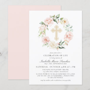 Invitación Elegante celebración floral rosada del funeral de 