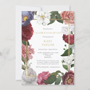 Invitación Elegante Celebración Funeral de la Vida Rosa Flora