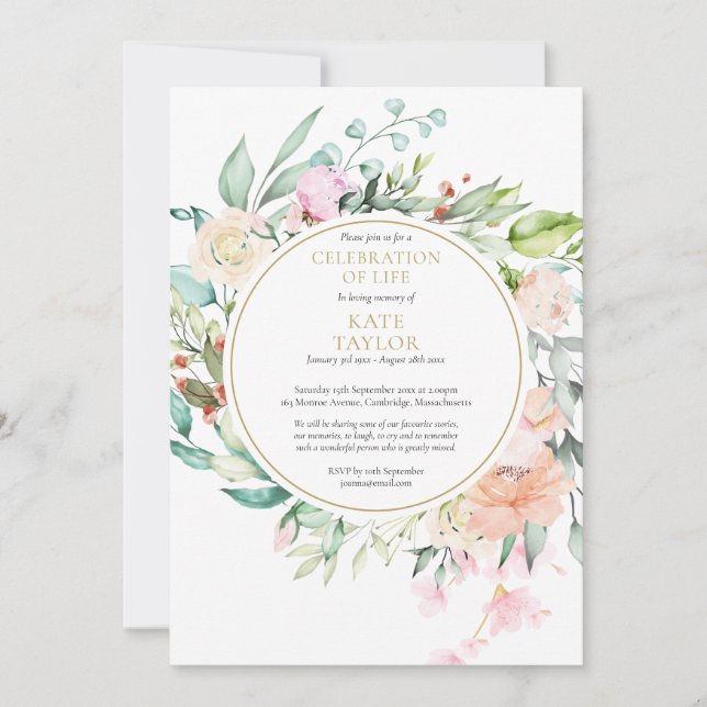 Invitación Elegante celebración funeraria de la floral de la  (Anverso)